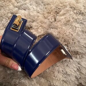 Lanvin Navy Patent Leather Cuff Bracelet with Gold Hardware